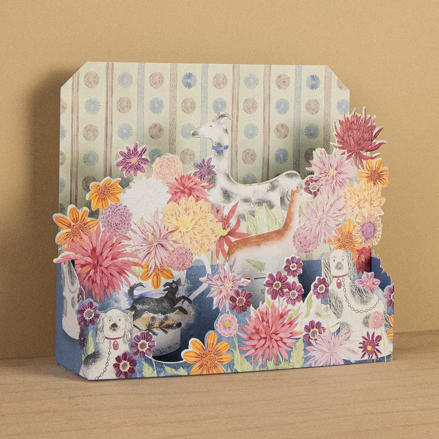 Dahlias and Dogs 3D Die-Cut Card - Angie Lewin - St. Jude's Prints