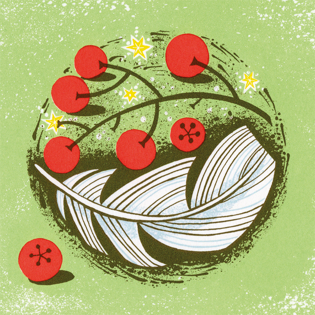 'Berries and Feather' Christmas Card - pack of 6 cards