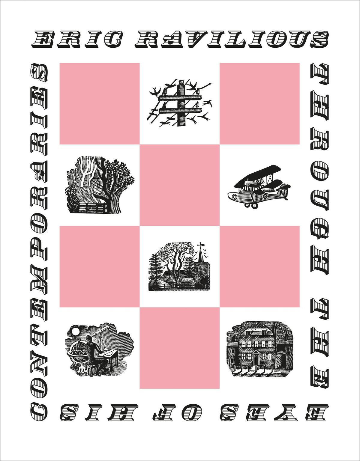 Ravilious through the Eyes of his Contemporaries, cover with pink chequerboard and wood engravings