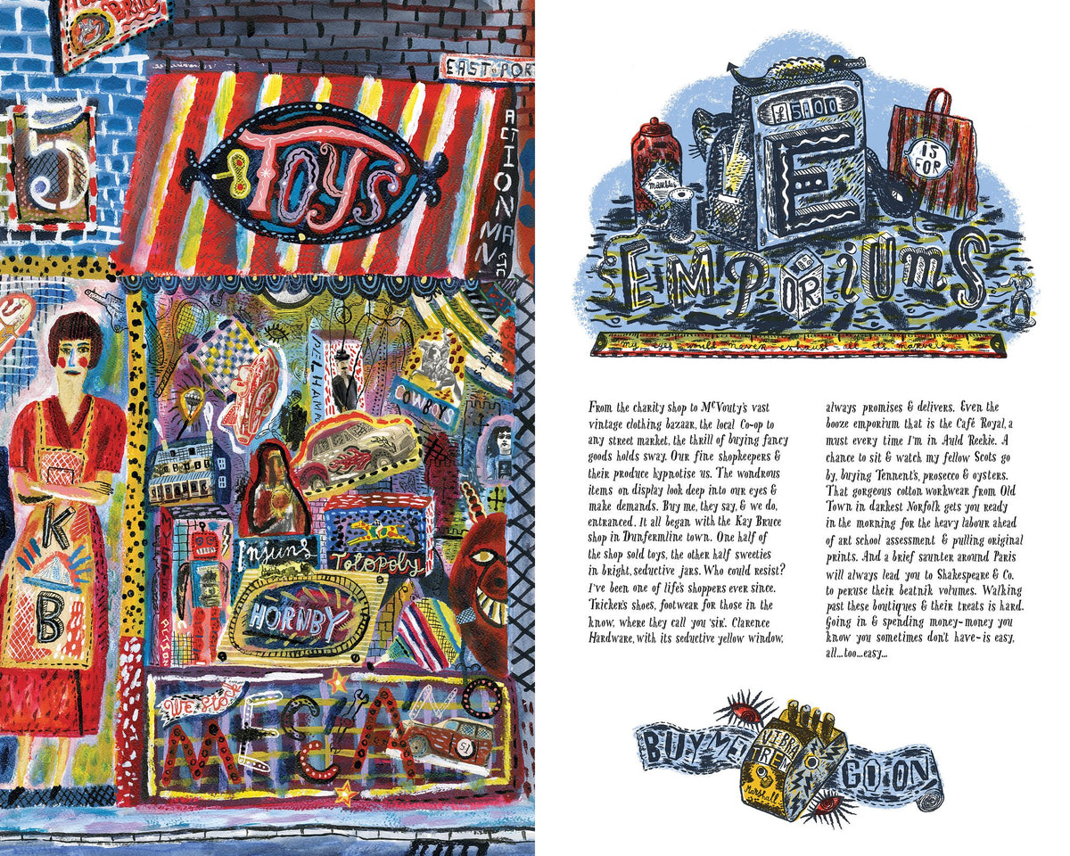 Jonny Hannah's E for Emporium, a toyshop window brimming with toys