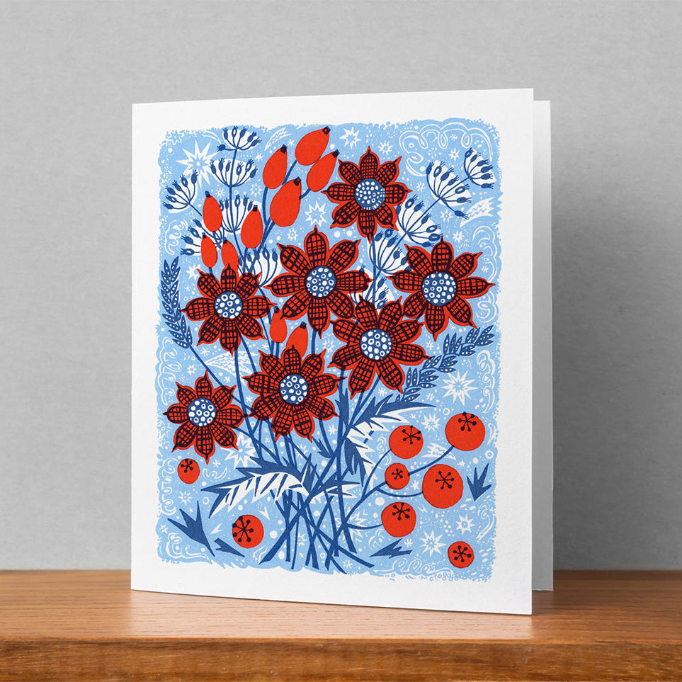 Angie Lewin 'Frost Flowers' Christmas Card - pack of 6 cards