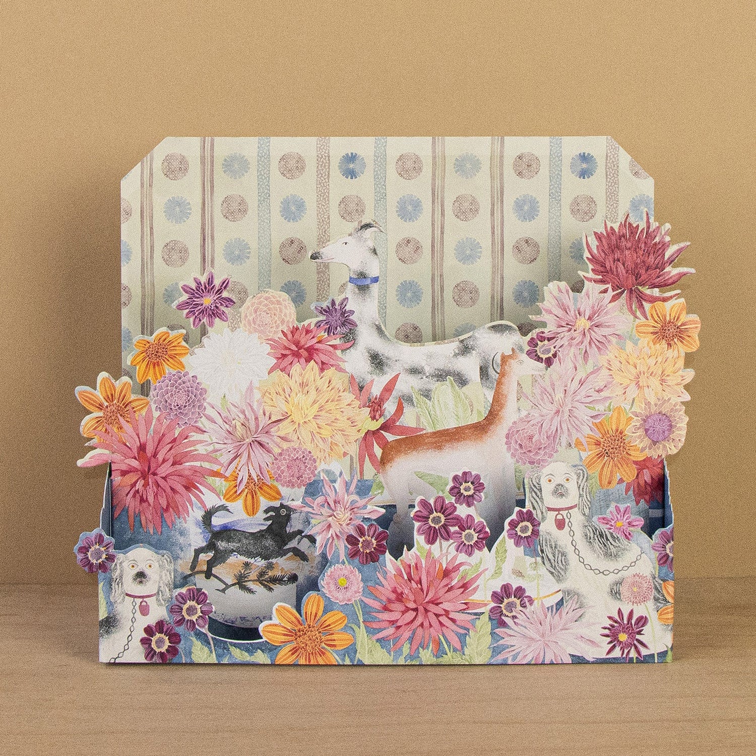 Dahlias and Dogs 3D Die-Cut Card