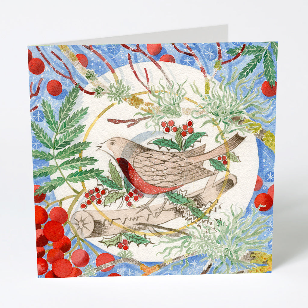 'Winter Bird and Berries' Christmas Card - pack of 6 cards - Angie Lewin - St. Jude's Prints