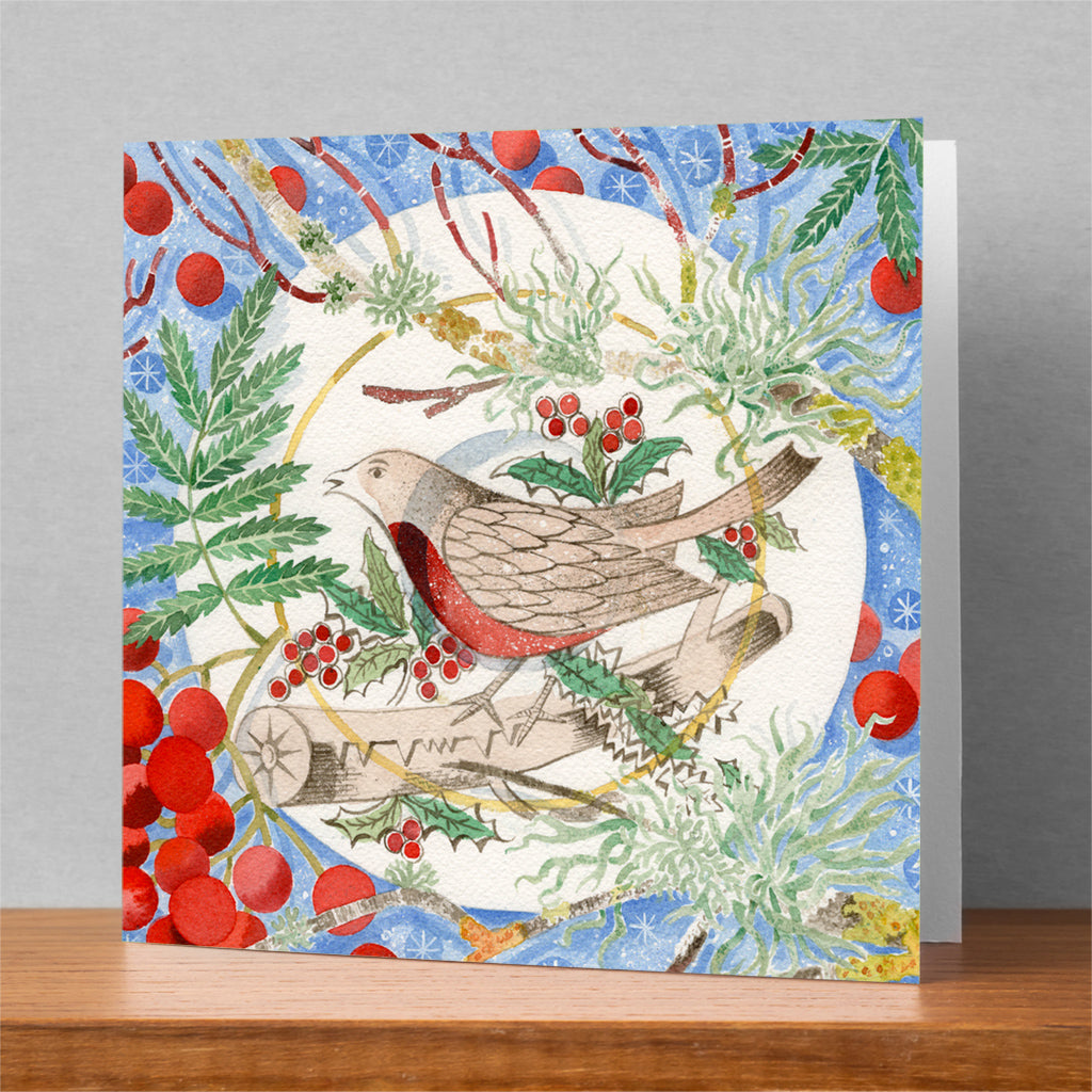 'Winter Bird and Berries' Christmas Card - pack of 6 cards - Angie Lewin - St. Jude's Prints