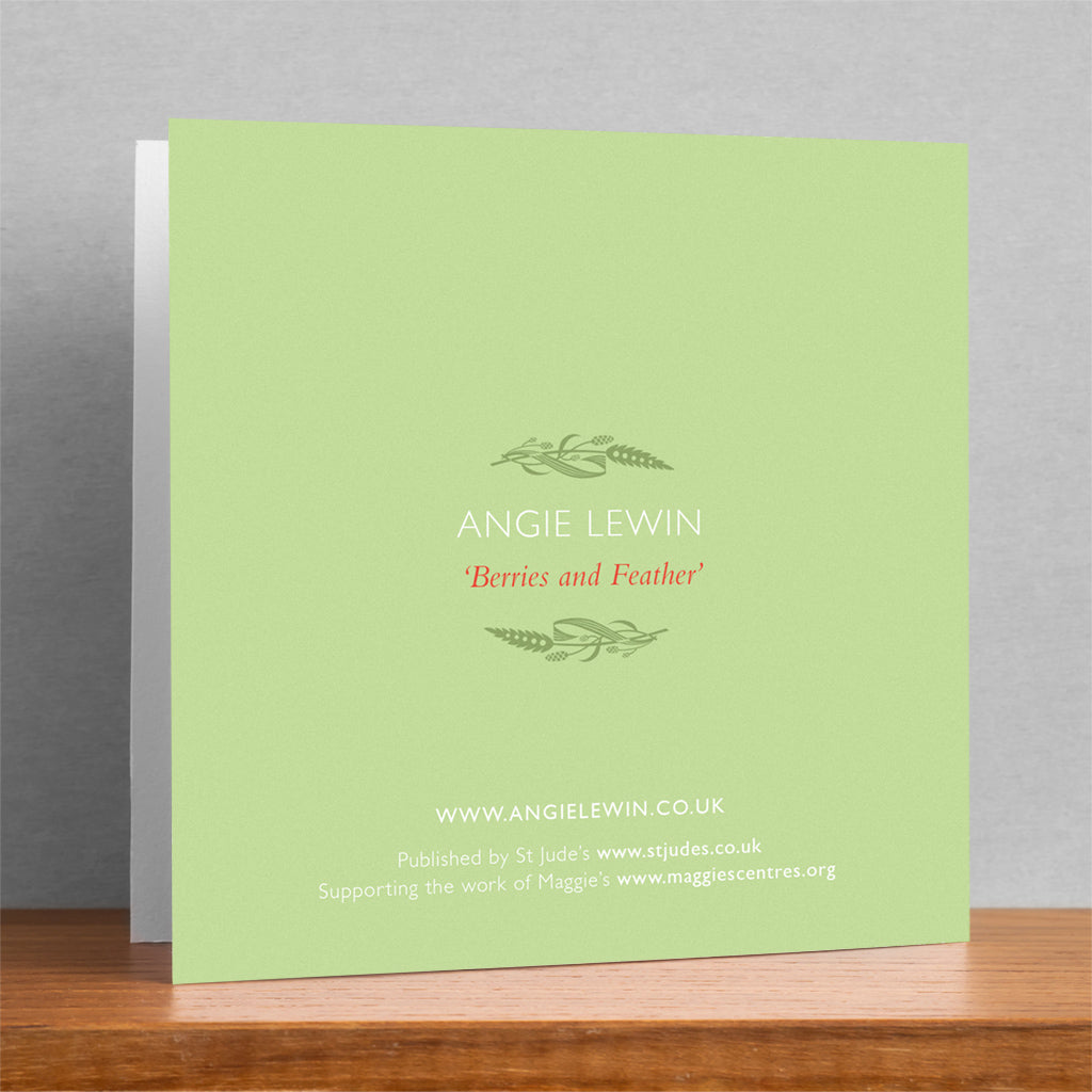 Angie Lewin 'Berries and Feather' Christmas Card - pack of 6 cards