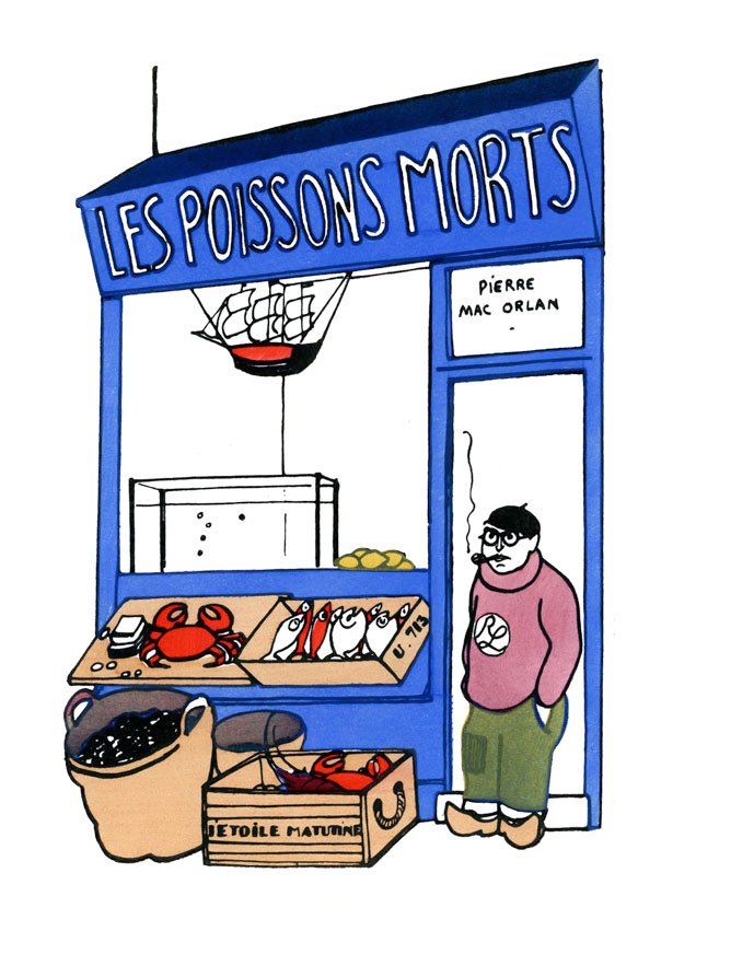 Pierre Mac Orlan at his fishmonger's, Les Poissons morts, by Henri Guilac