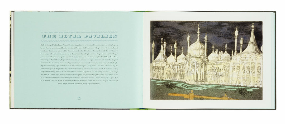Piper's text on the Royal Pavilion facing the hand-coloured aquatint