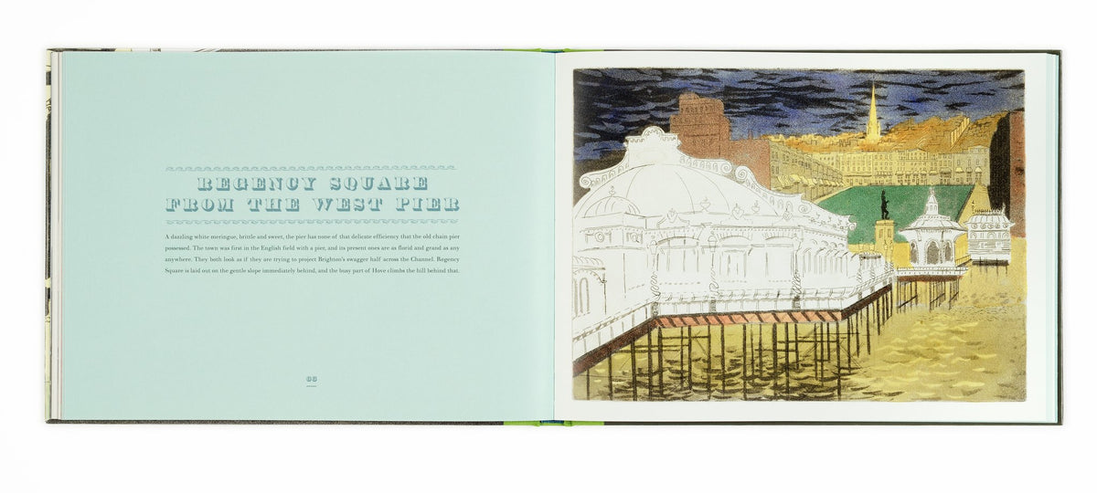 Spread with Piper's aquatint of Regency Square from the West Pier