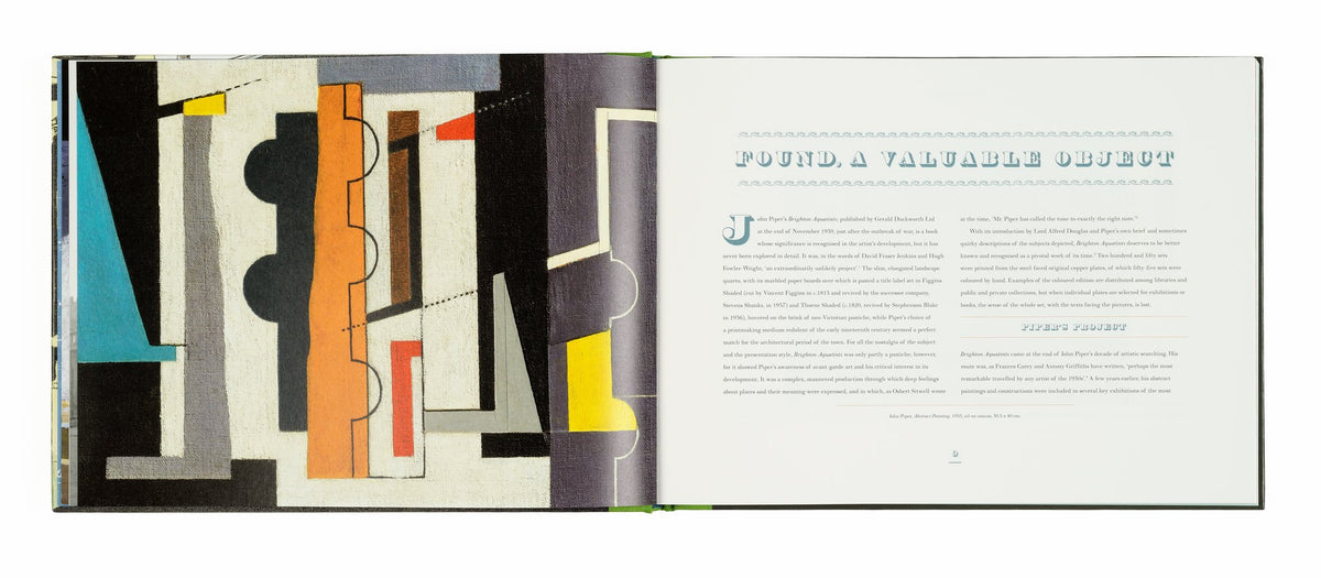 Spread with an abstract collage by John Piper facing the opening text