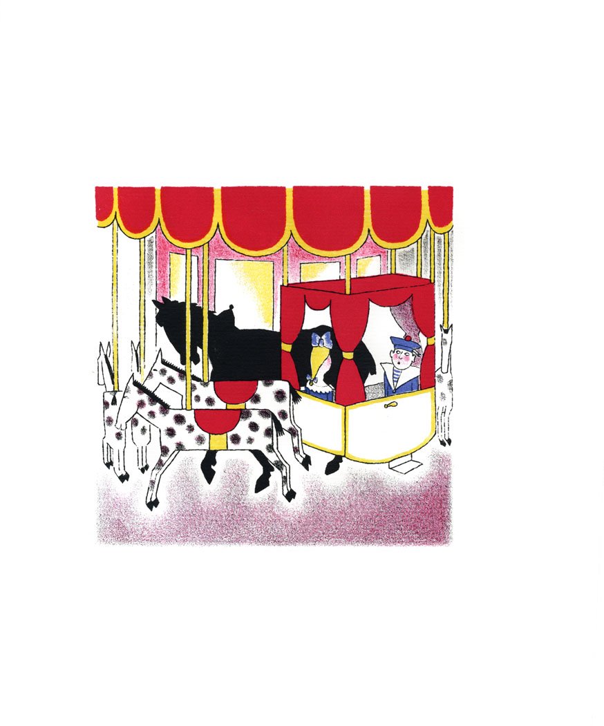 The Old Carousel, with swans and motor cars, by Lucien Boucher