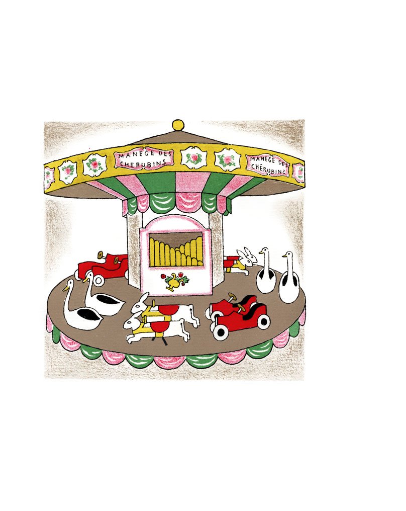 The Children's Carousel, dappled horses under a red canopy, by Lucien Boucher