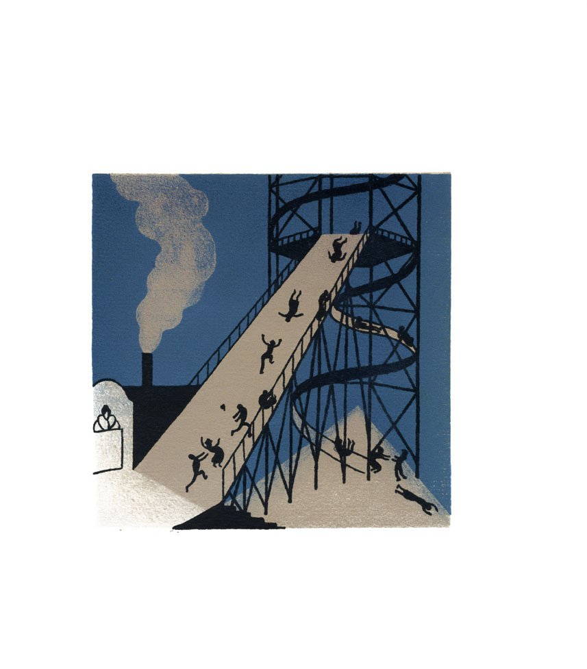 The Helter-Skelter, figures sliding down a steel tower, by Lucien Boucher