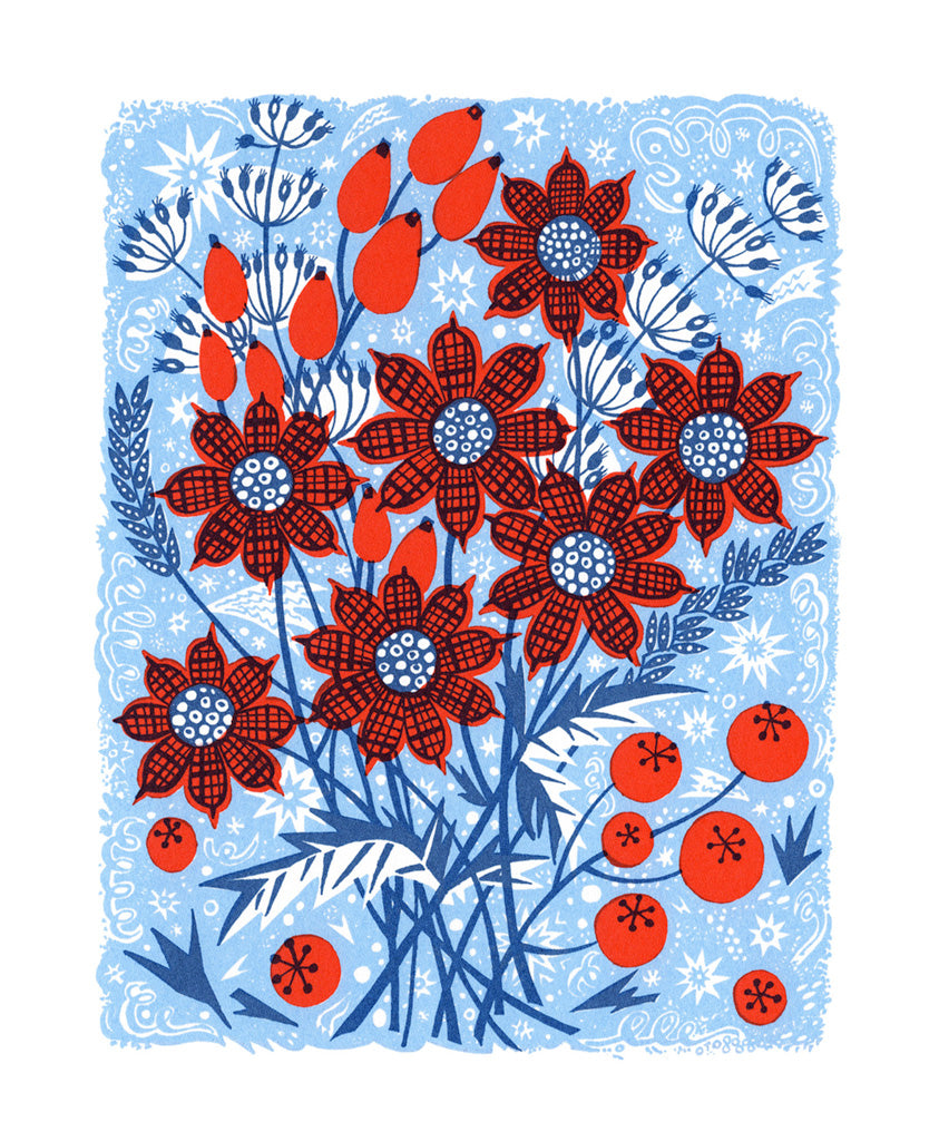 'Frost Flowers' Christmas Card - pack of 6 cards - Angie Lewin - St. Jude's Prints