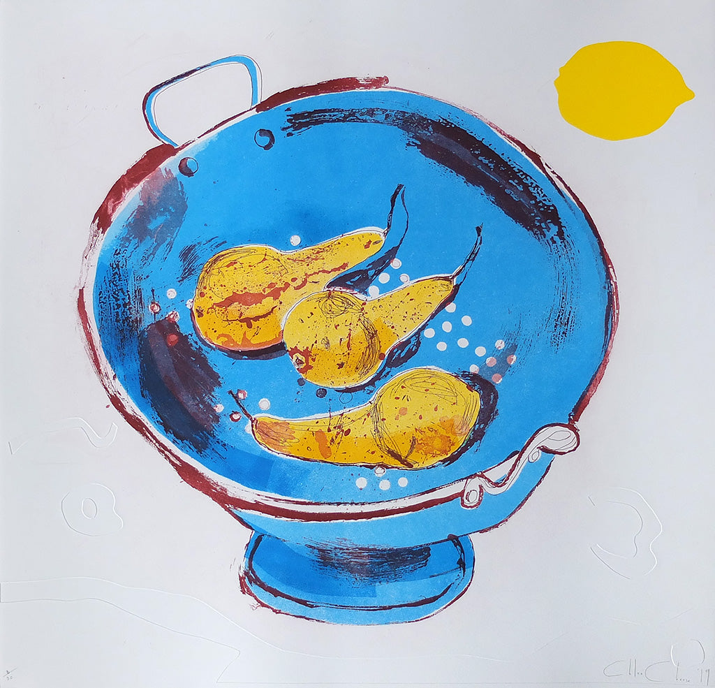 Blue Colander with Pears 3/30 - Chloe Cheese - St. Jude's Prints