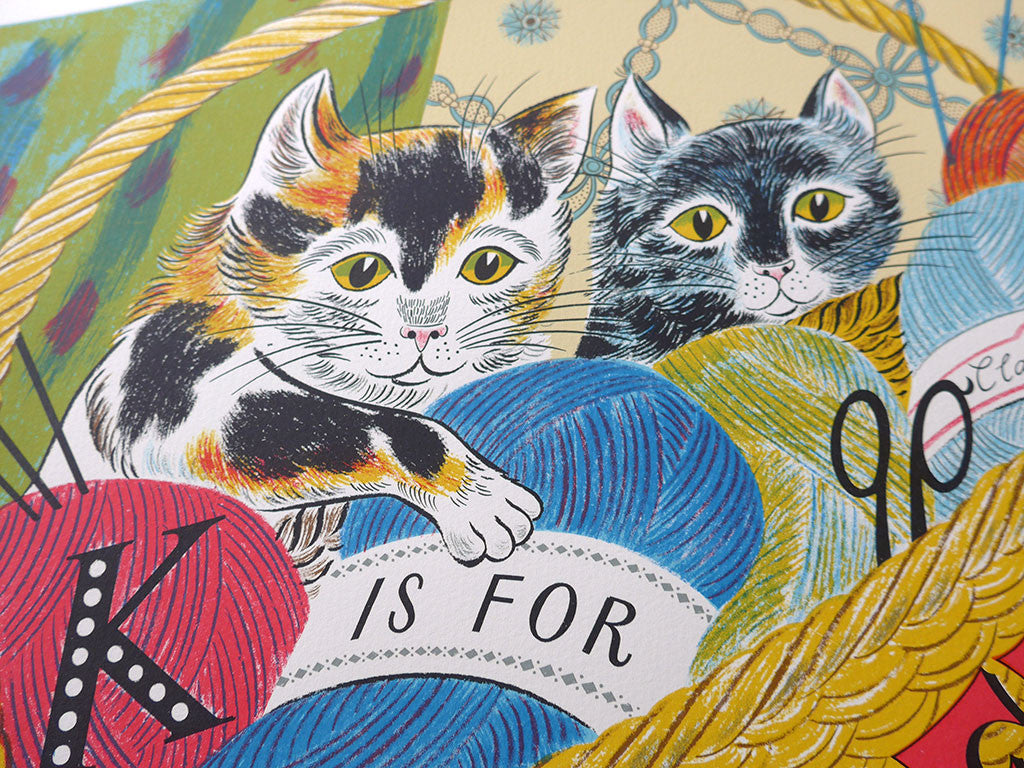 K is for Kittens and Knitting - Emily Sutton - St. Jude's Prints