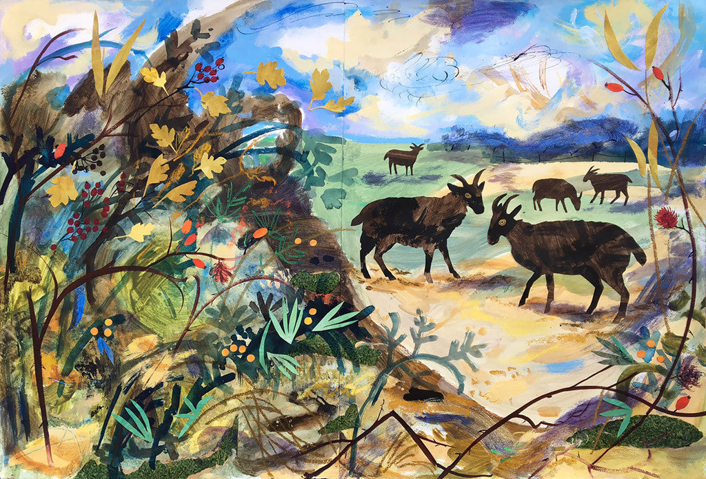 Sheep and Robin's Pincushion, Spurn Point - Mark Hearld - St. Jude's Prints