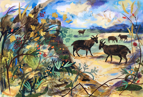 Sheep and Robin's Pincushion, Spurn Point - Mark Hearld - St. Jude's Prints