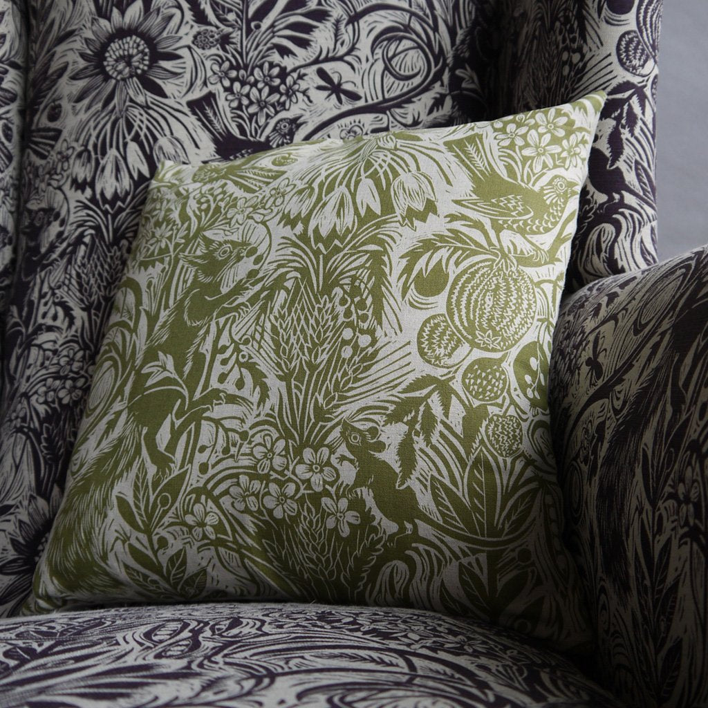 Squirrel and Sunflower fabric - Mark Hearld - St. Jude's Prints