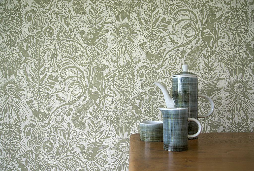 Squirrel and Sunflower wallpaper - Mark Hearld - St. Jude's Prints